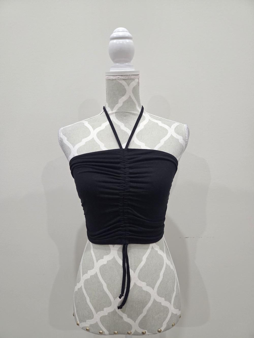 Garage Black Ruched Halter Crop Top